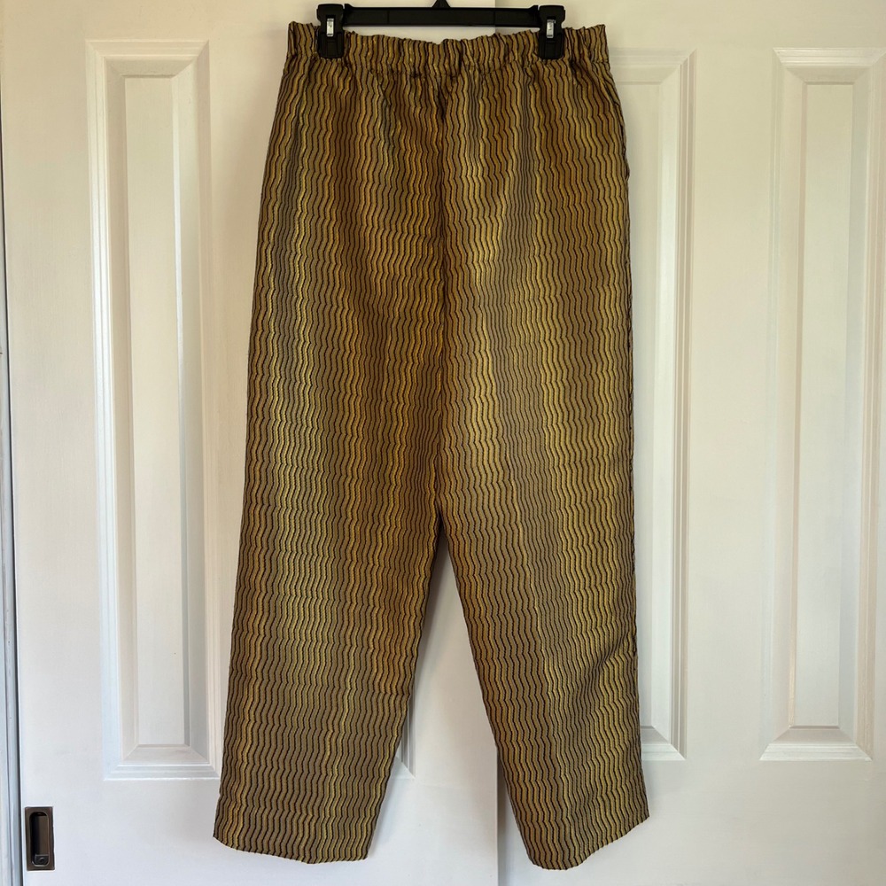 Maeve‎ Anthropologie Gold Metallic Wavy Stripe High Waist Cropped Pants Size M - Picture 12 of 13